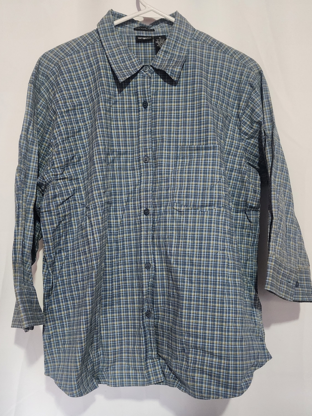 Tangents Womens Y2K Teal Green Plaid 3/4 Sleeve XL Country Western Cottage (G)